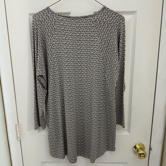 Ritva Falla Geometric Print Long Sleeve Top Gray Size Small Keyhole Finland - Picture 4 of 5